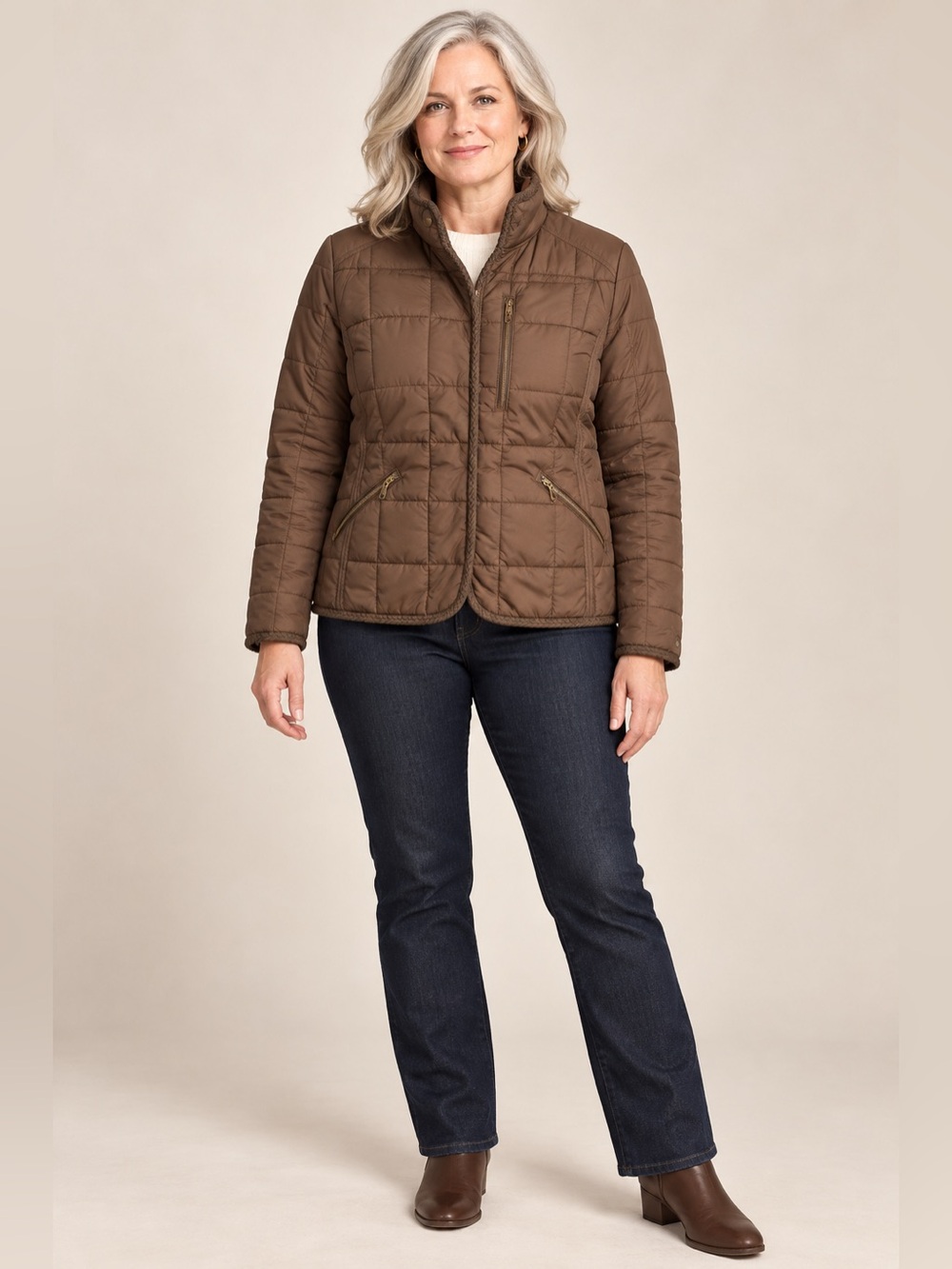 Ralph Lauren green/Brown Quilted Jacket with Braided Trim – Large
